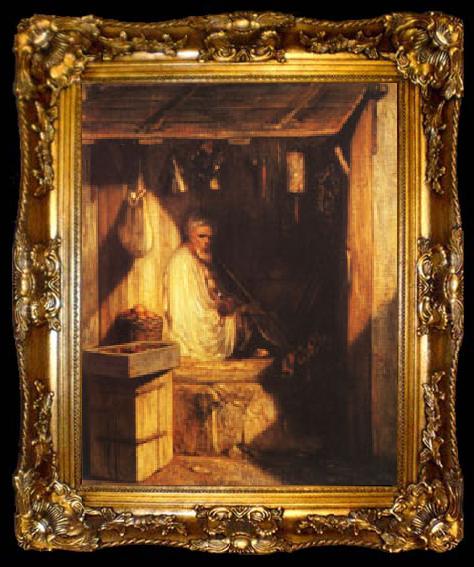 framed  Alexandre Gabriel Decamps Turkish Merchant smoring in His shop, ta009-2